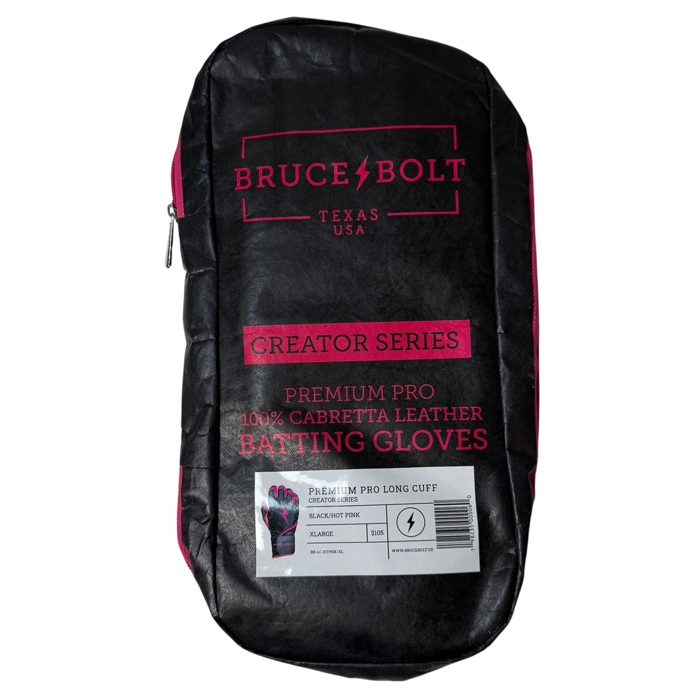 Bruce Bolt Creator Series Long Cuff Batting Gloves XL Black Hot Pink NWT Leather